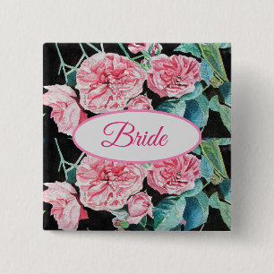 Bóton Quadrado 5.08cm Distintivo Rosa Mãe da Noiva Rosas