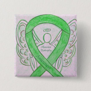Bóton Quadrado 5.08cm Distrofia Muscular Conscientização Lime Angel Ribb