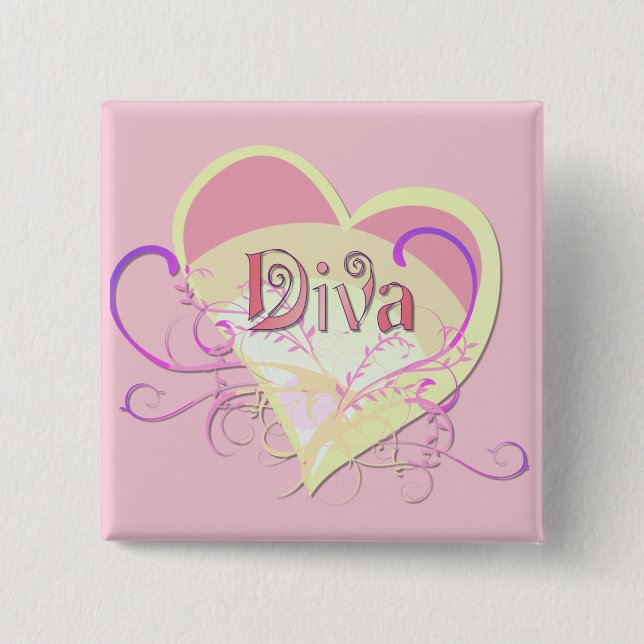 Bóton Quadrado 5.08cm Diva Heart (Frente)
