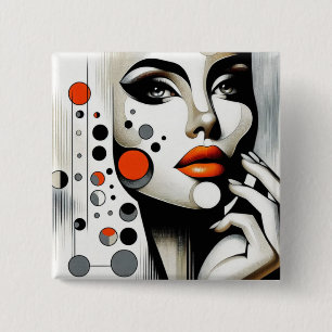 Bóton Quadrado 5.08cm Diva Pop Retroativa: Elegância Geométrica Abstrato