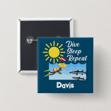 Dive Sleep Repeat Design - Botão Quadrado