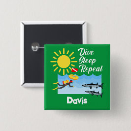 Bóton Quadrado 5.08cm Dive Sleep Repeat Design - Botão Quadrado