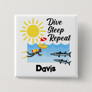Bóton Quadrado 5.08cm Dive Sleep Repeat Design - Botão Quadrado
