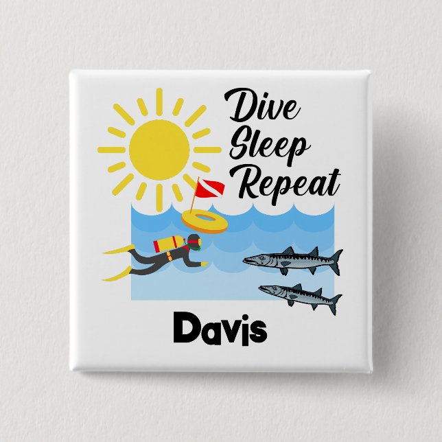 Bóton Quadrado 5.08cm Dive Sleep Repeat Design - Botão Quadrado (Frente)