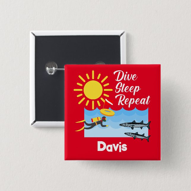 Bóton Quadrado 5.08cm Dive Sleep Repeat Design - Botão Quadrado (Frente & Verso)