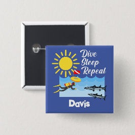 Bóton Quadrado 5.08cm Dive Sleep Repeat Design - Botão Quadrado