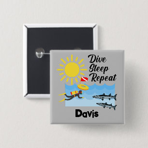 Bóton Quadrado 5.08cm Dive Sleep Repeat Design - Botão Quadrado