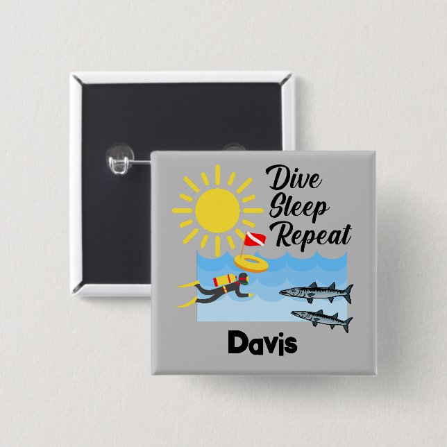 Bóton Quadrado 5.08cm Dive Sleep Repeat Design - Botão Quadrado (Frente & Verso)