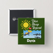 Dive Sleep Repeat Design - Botão Quadrado