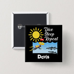 Bóton Quadrado 5.08cm Dive Sleep Repeat Design - Botão Quadrado