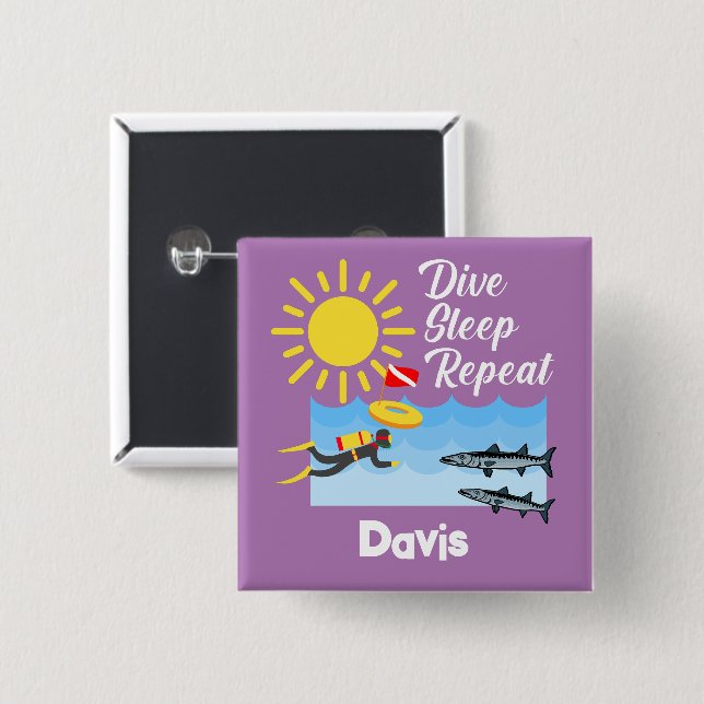 Bóton Quadrado 5.08cm Dive Sleep Repeat Design - Botão Quadrado (Frente & Verso)