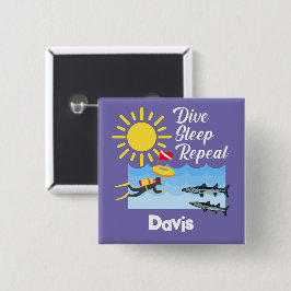 Bóton Quadrado 5.08cm Dive Sleep Repeat Design - Botão Quadrado