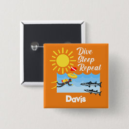 Bóton Quadrado 5.08cm Dive Sleep Repeat Design - Botão Quadrado