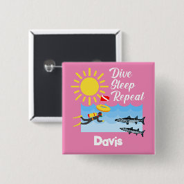 Bóton Quadrado 5.08cm Dive Sleep Repeat Design - Botão Quadrado