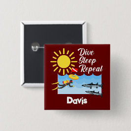 Bóton Quadrado 5.08cm Dive Sleep Repeat Design - Botão Quadrado