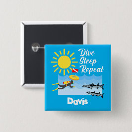 Bóton Quadrado 5.08cm Dive Sleep Repeat Design - Botão Quadrado