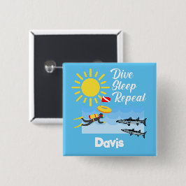 Bóton Quadrado 5.08cm Dive Sleep Repeat Design - Botão Quadrado
