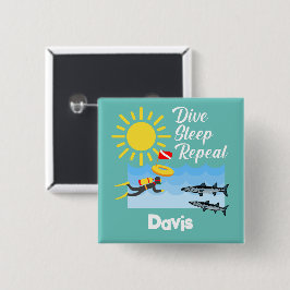 Bóton Quadrado 5.08cm Dive Sleep Repeat Design - Botão Quadrado