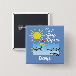 Bóton Quadrado 5.08cm Dive Sleep Repeat Design - Botão Quadrado
