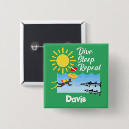 Bóton Quadrado 5.08cm Dive Sleep Repeat Design - Botão Quadrado
