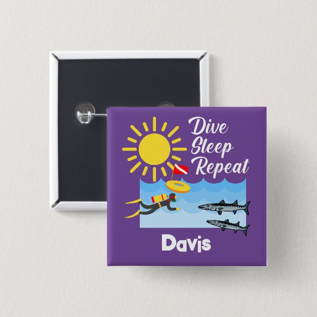 Bóton Quadrado 5.08cm Dive Sleep Repeat Design - Botão Quadrado (Frente & Verso)