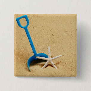 Bóton Quadrado 5.08cm Divertimento da praia da pá & da estrela do mar