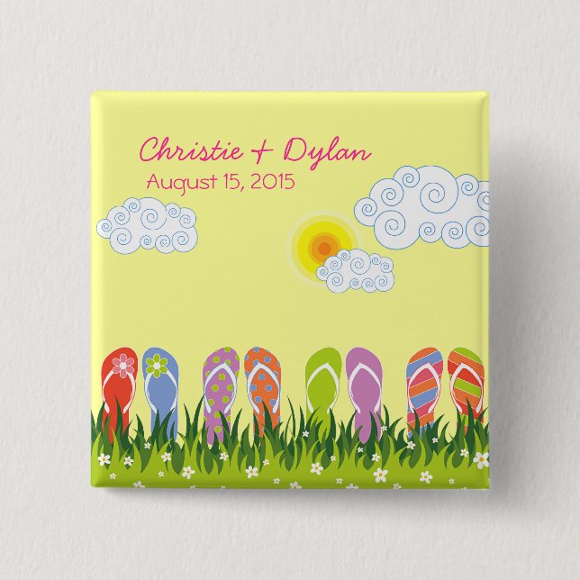 Bóton Quadrado 5.08cm Divertimento dos chinelos do verão no botão do (Frente)