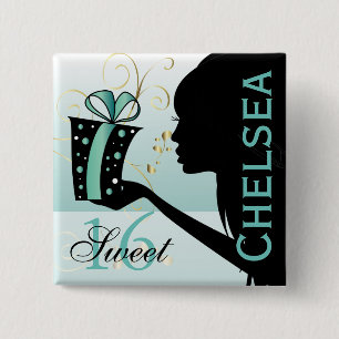Bóton Quadrado 5.08cm Doce 16 Garota de Aniversário