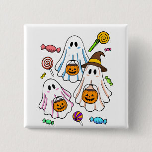 Bóton Quadrado 5.08cm Doces Fantasmas Assustadores de Halloween & Truque