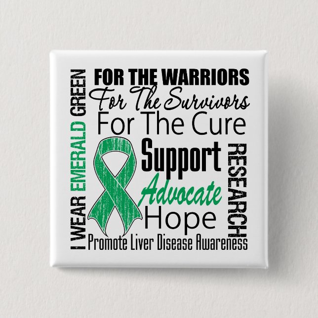 Bóton Quadrado 5.08cm Doença Hepática Eu Visto Fita Verde Esmeralda (Frente)
