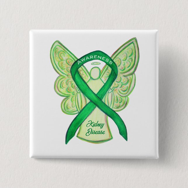 Bóton Quadrado 5.08cm Doença Renal Sensibilização Fita Anjo (Frente)