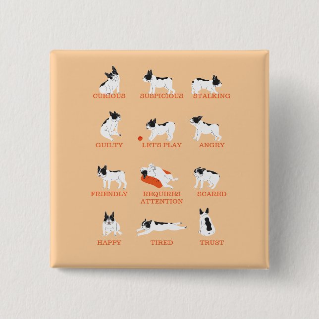 Bóton Quadrado 5.08cm dog emotion  (Frente)