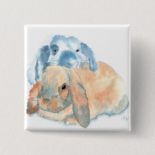 Bóton Quadrado 5.08cm Dois botões dos coelhos