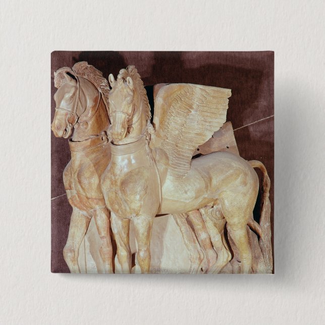 Bóton Quadrado 5.08cm Dois cavalos voados do frontão da (Frente)