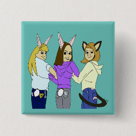 Bóton Quadrado 5.08cm Dois coelhos e um gatinho