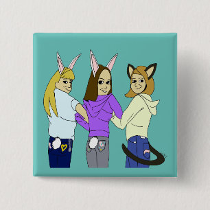 Bóton Quadrado 5.08cm Dois coelhos e um gatinho