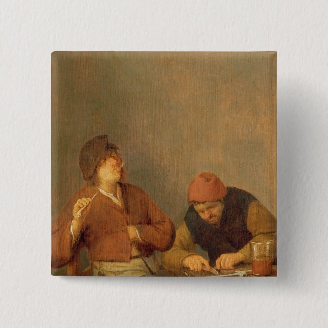 Bóton Quadrado 5.08cm Dois fumadores em um interior, 1643 (Frente)