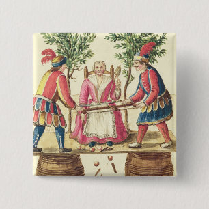 Bóton Quadrado 5.08cm Dois mágicos Venetian que vêem uma mulher ao mei