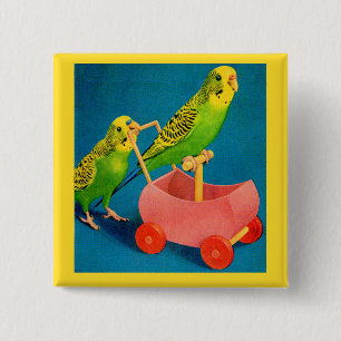 Bóton Quadrado 5.08cm dois parakeets