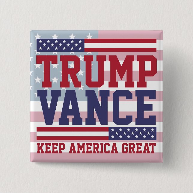 Bóton Quadrado 5.08cm Donald Trump JD Vance 2024 Keep America Excelente (Frente)