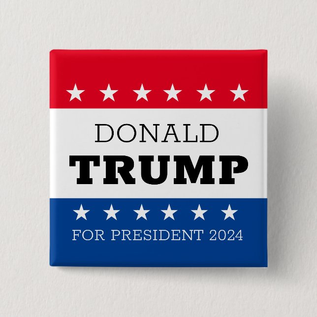 Bóton Quadrado 5.08cm Donald Trump Para O Presidente 2024 (Frente)