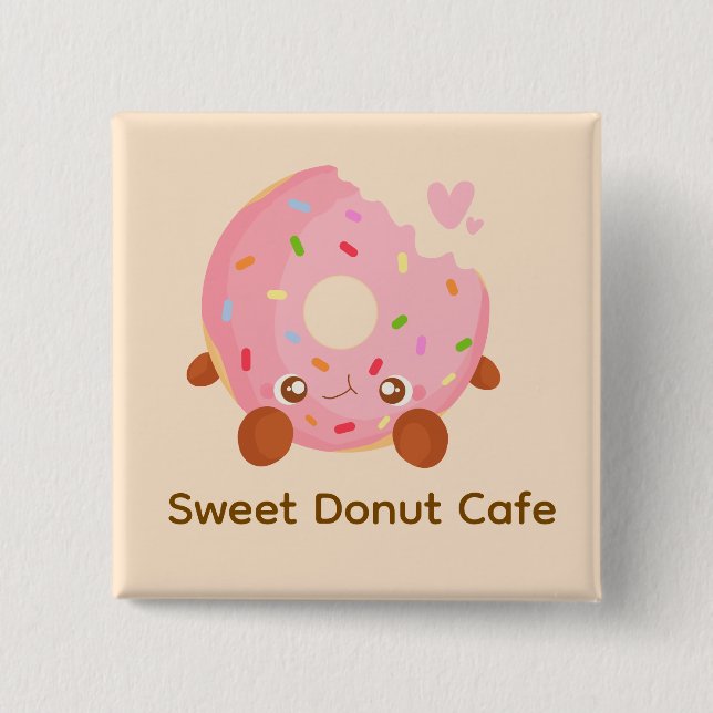 Bóton Quadrado 5.08cm Donut Alegre Com Confeitos (Frente)