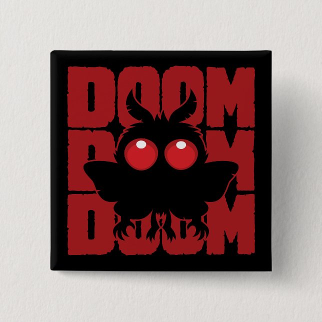 Bóton Quadrado 5.08cm DOOM DOOM DOOM Kawaii Mothman Críptido (Frente)