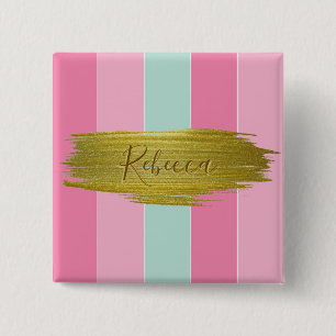 Bóton Quadrado 5.08cm Dourado Traço de Tinta Colorida Tiras Rosa de Tin