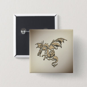 Bóton Quadrado 5.08cm Dragão ouro