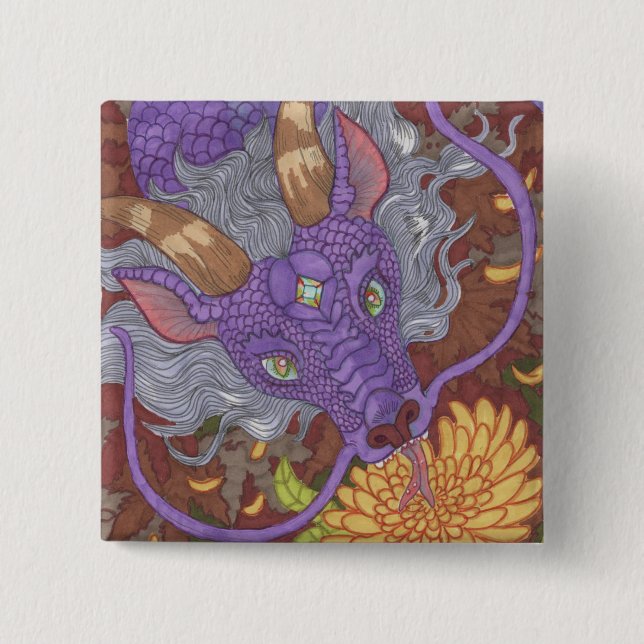 Bóton Quadrado 5.08cm Dragão Roxo Bloom (Frente)