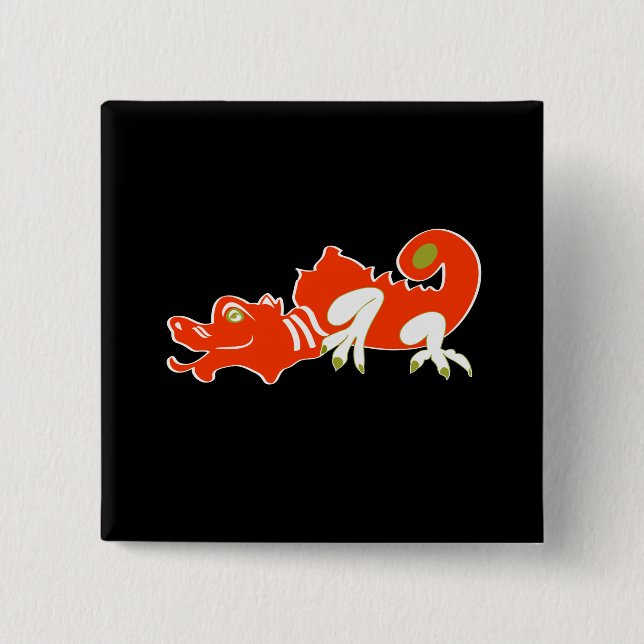 Bóton Quadrado 5.08cm Dragão vermelho (Frente)