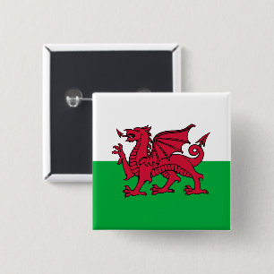 Bóton Quadrado 5.08cm Dragon Flag of Wales, Celtic Welsh National Flag