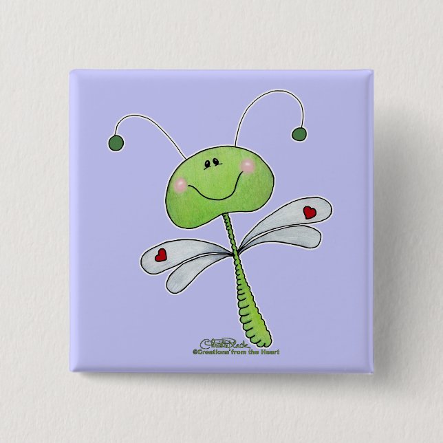 Bóton Quadrado 5.08cm Dragonfly com Corações (Frente)
