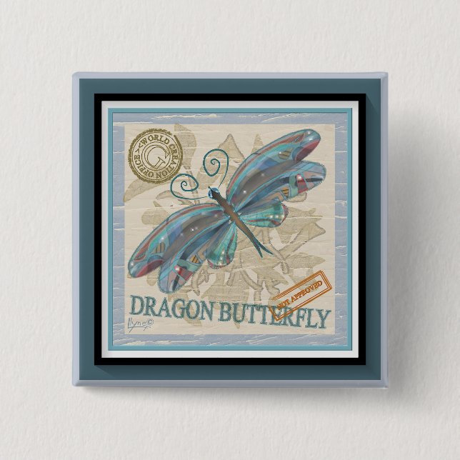 Bóton Quadrado 5.08cm Dragonfly do Escritório de Criação (Frente)